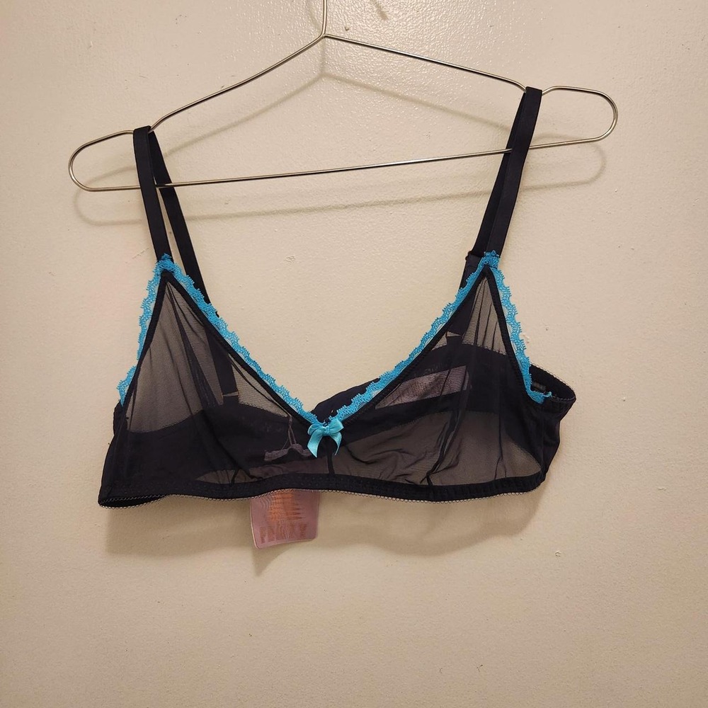 Savage X Fenty Sheer Mesh Bralette XL Black Blue Lace Trim NWT